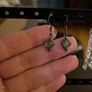 Crystal Drop Dangle Earrings - Green and Silver